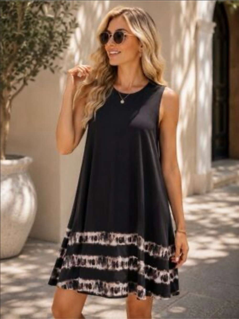 Style & Co. Women’s Sleeveless Flip Flop Swing Dress Black Petite Large Stretchy